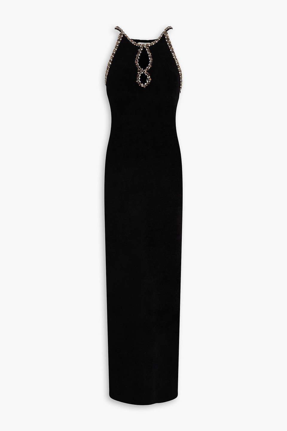 sandro - crystal-embellished cutout knitted maxi dress - black - fr 40