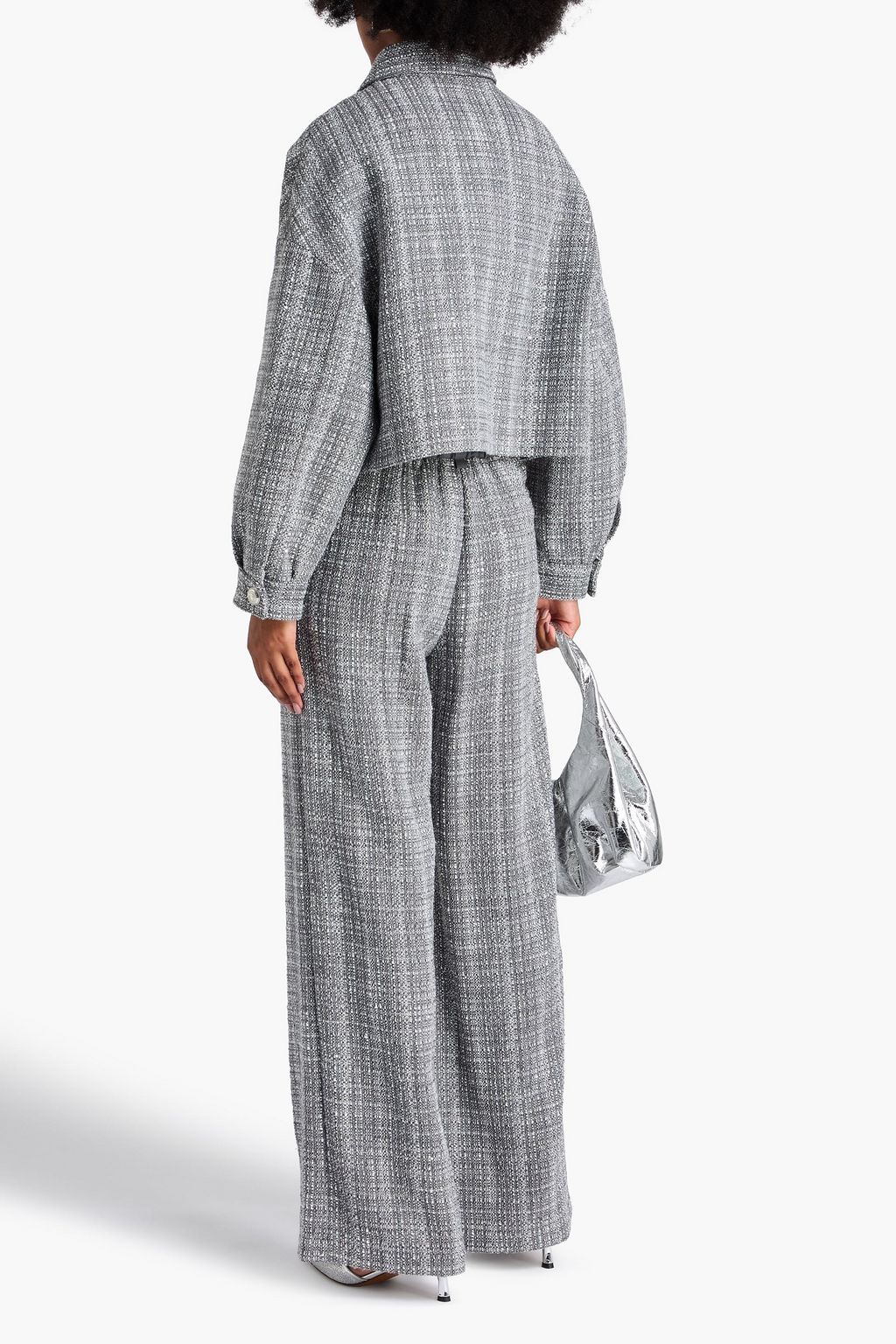 MAJE Cropped sequin-embellished tweed jacket