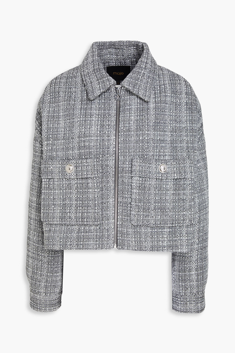 maje - cropped sequin-embellished tweed jacket - gray - fr 40