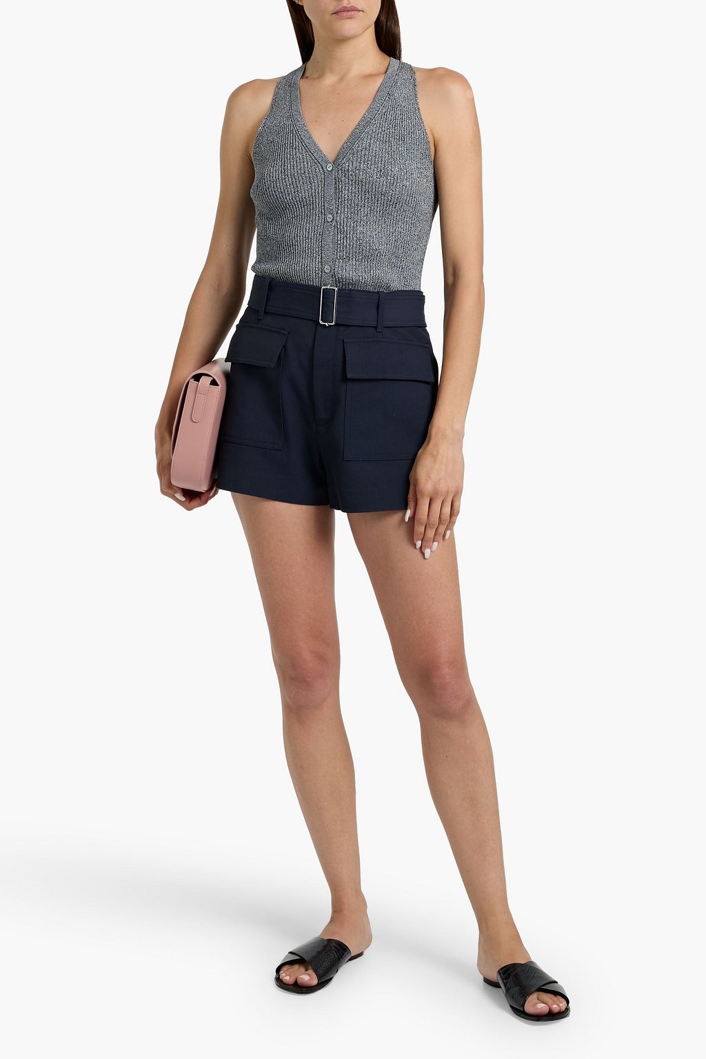 THEORY Ribbed cotton-blend top