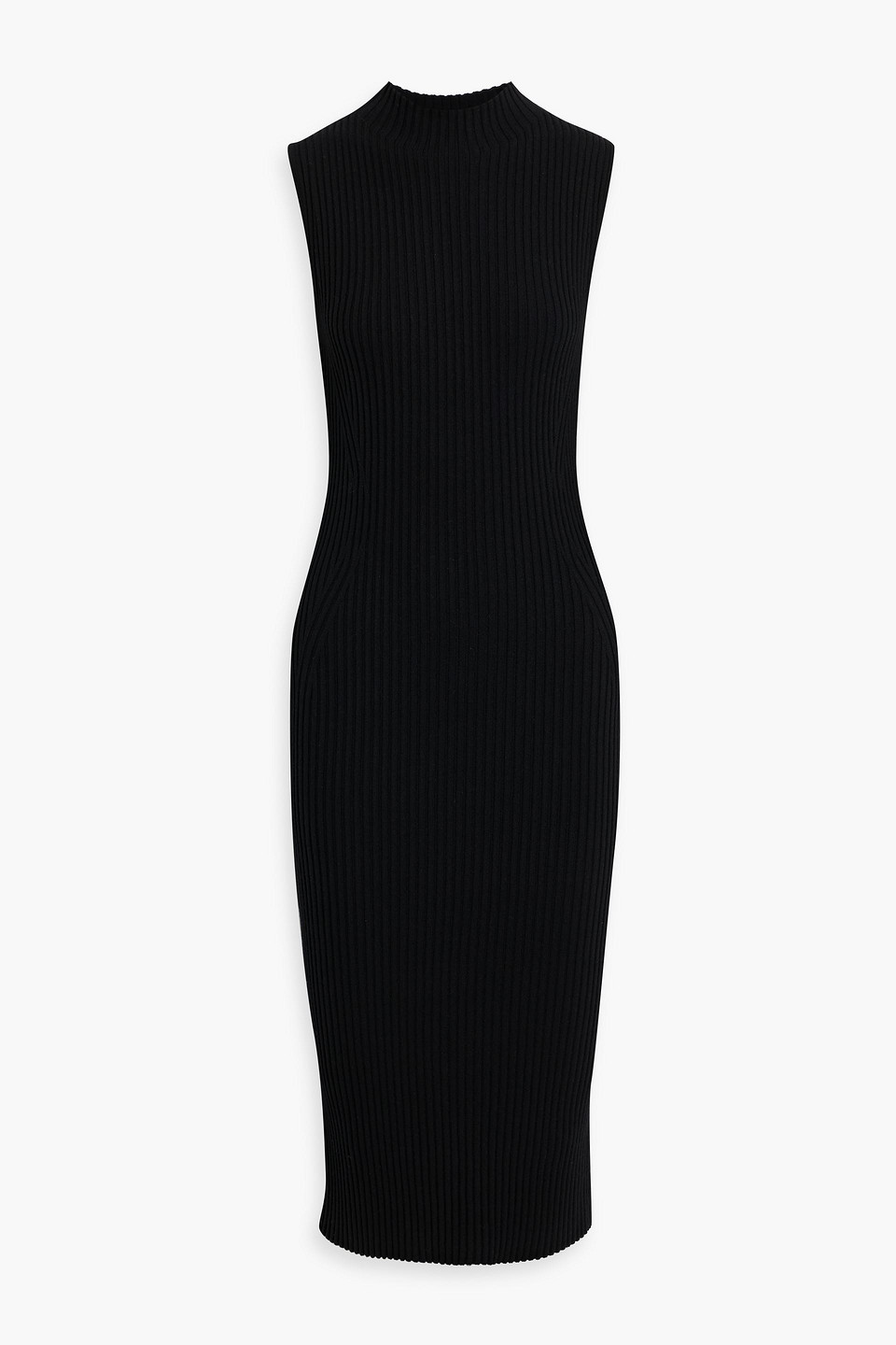 Theory Ribbed Merino Wool-blend Midi Dress In Black