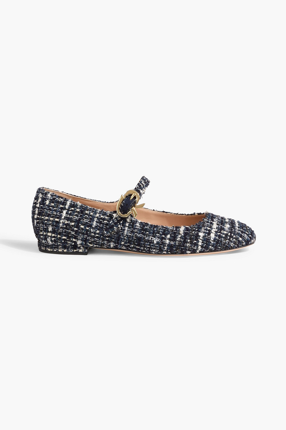 Gianvito Rossi Mary 05 Metallic Tweed Mary Jane Flats In Gray