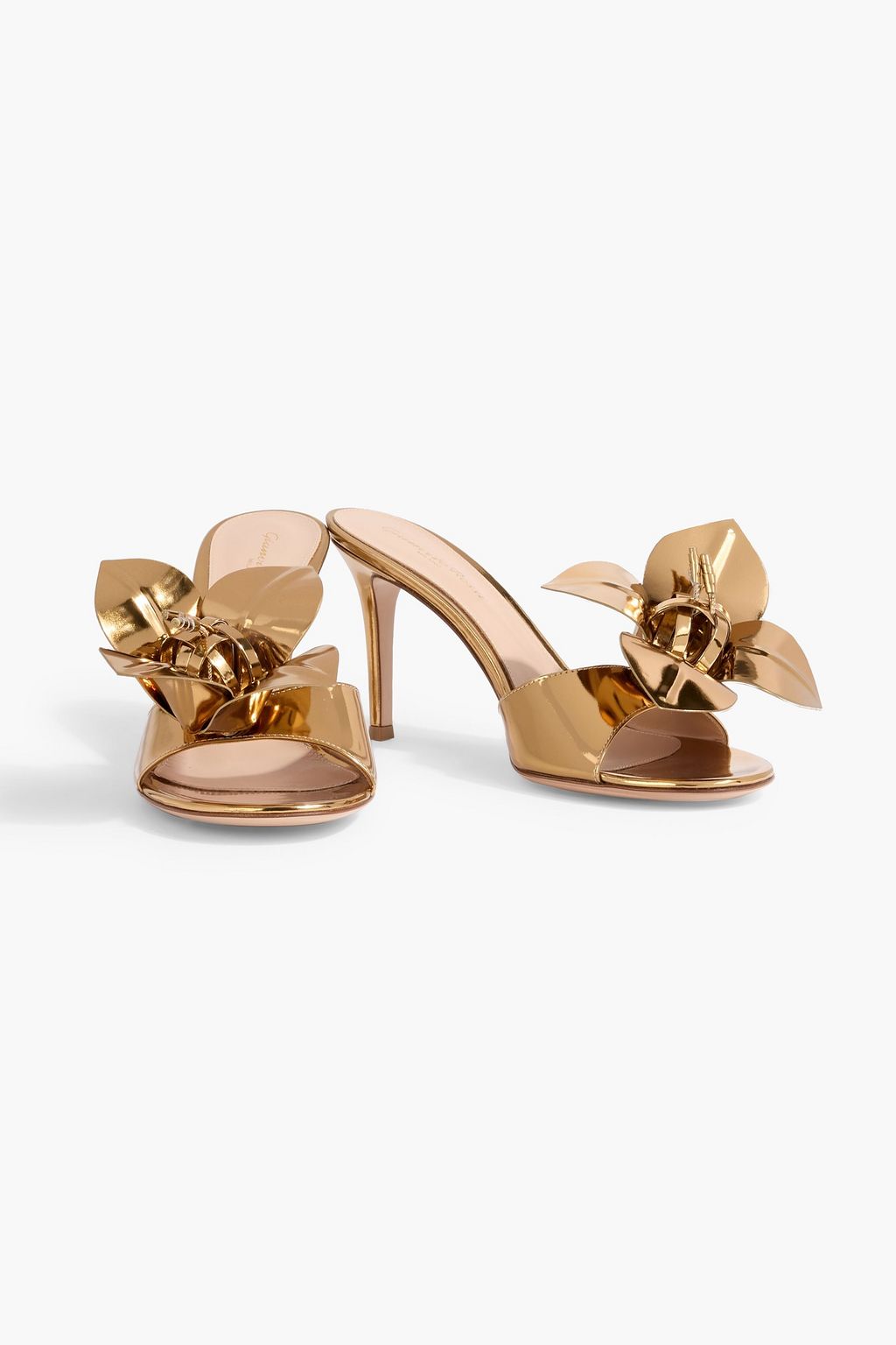 GIANVITO ROSSI Lucilla floral-appliquéd mirrored-leather mules
