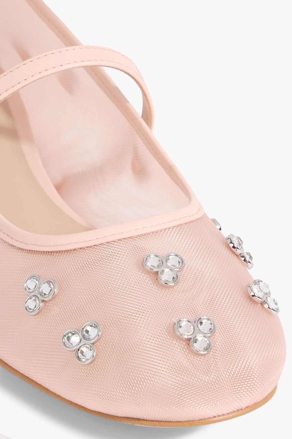 STUART WEITZMAN Tammy crystal-embellished mesh Mary Jane flats