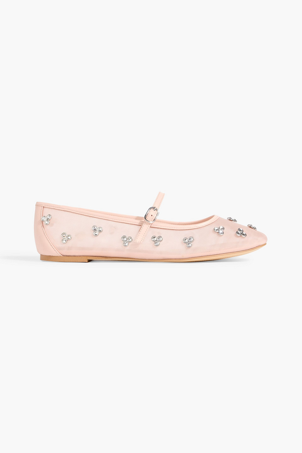 Stuart Weitzman Tammy Crystal-embellished Mesh Mary Jane Flats In Pink