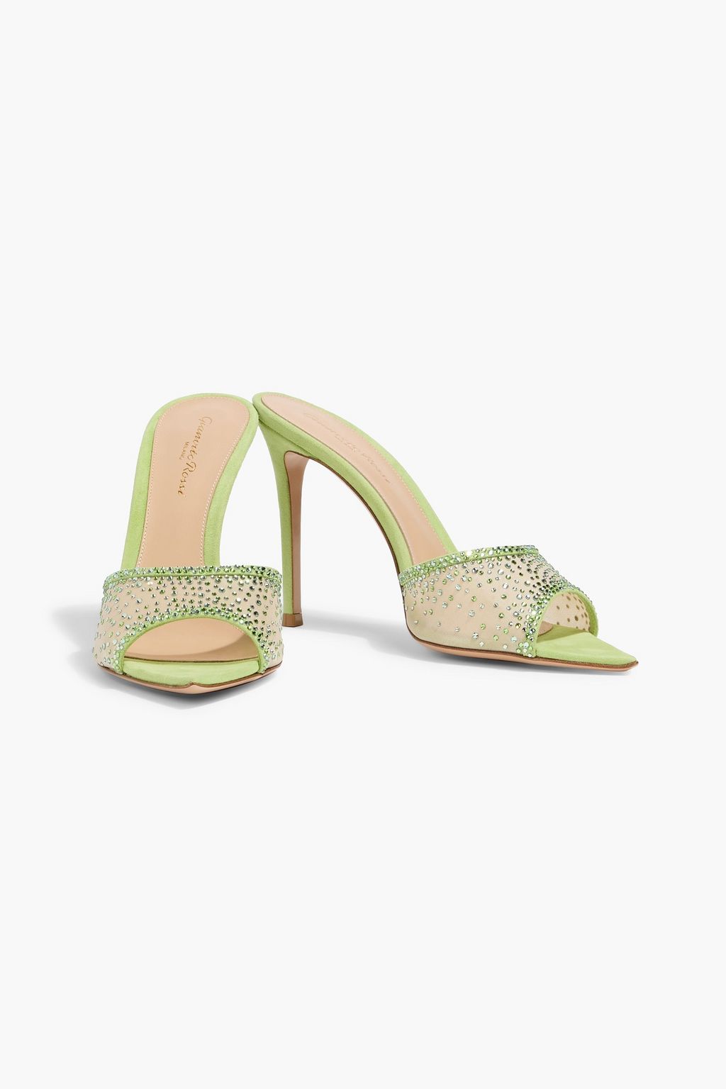 GIANVITO ROSSI Rania crystal-embellished mesh and suede mules