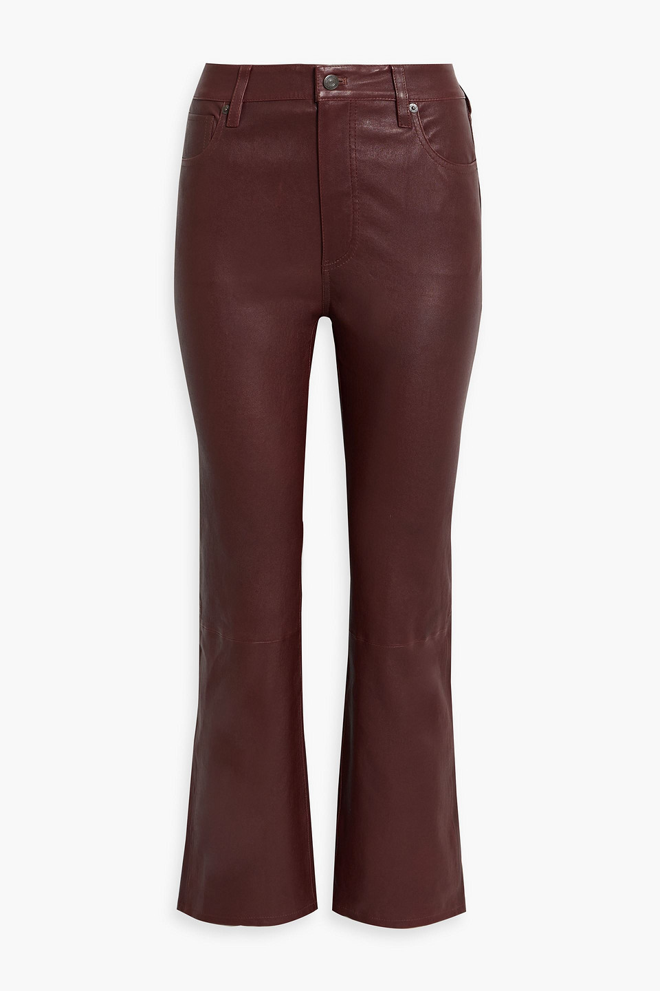 Frame The Reboot Crop Leather Bootcut Pants In Burgundy