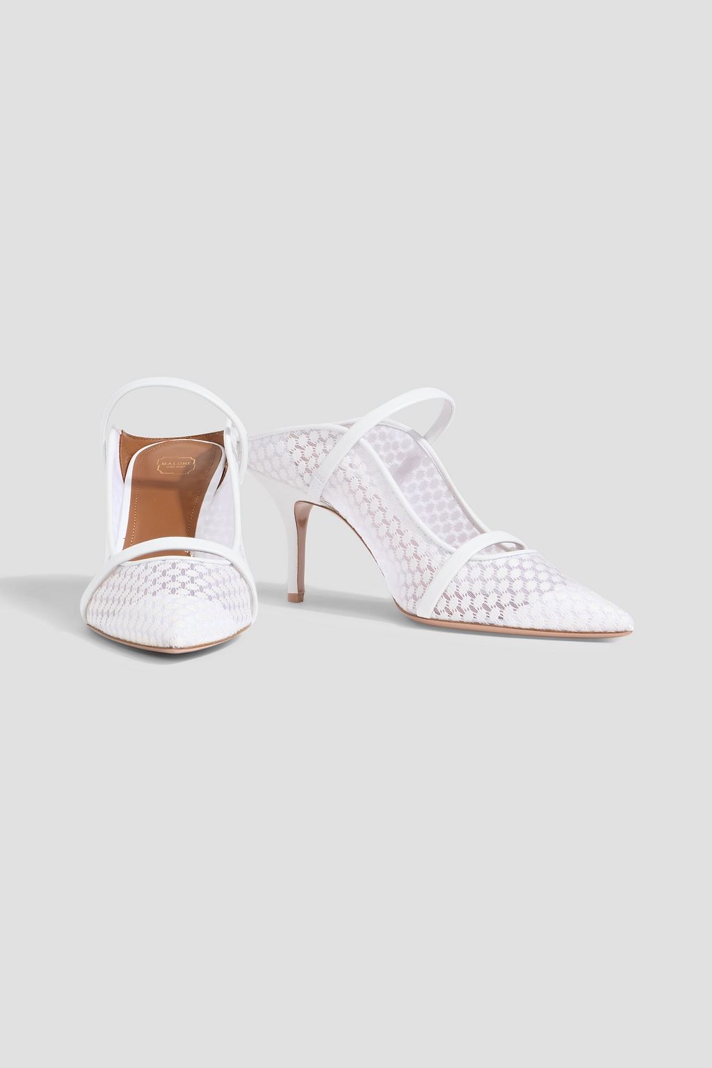 MALONE SOULIERS Maureen 70 leather-trimmed lace pumps