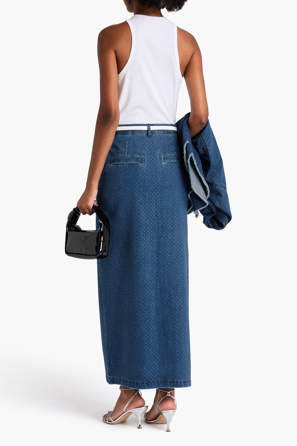  Sandro - Crystal-embellished Denim Midi Skirt - Blue - Fr 34 