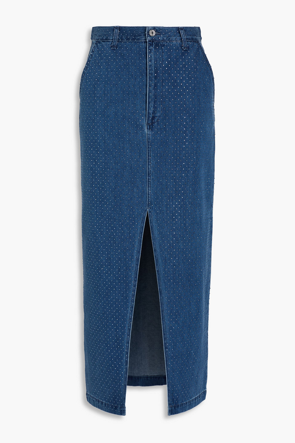 Sandro Crystal-embellished Denim Midi Skirt In Blue