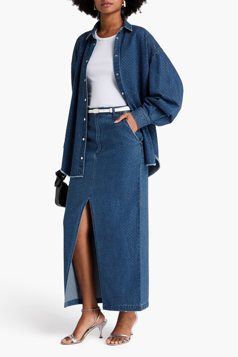  Sandro - Crystal-embellished Denim Midi Skirt - Blue - Fr 34 