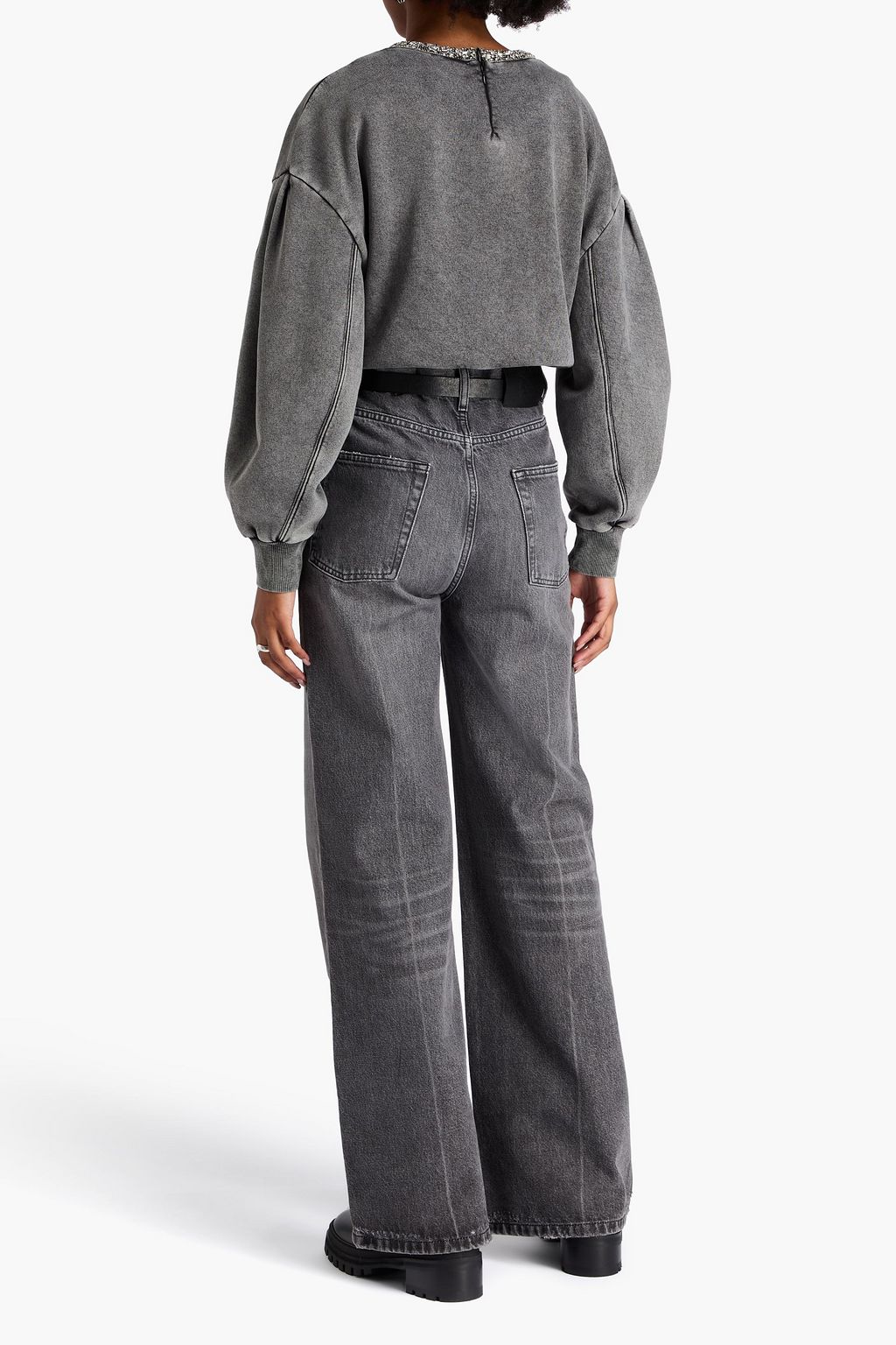 SANDRO Faded high-rise wide-leg jeans