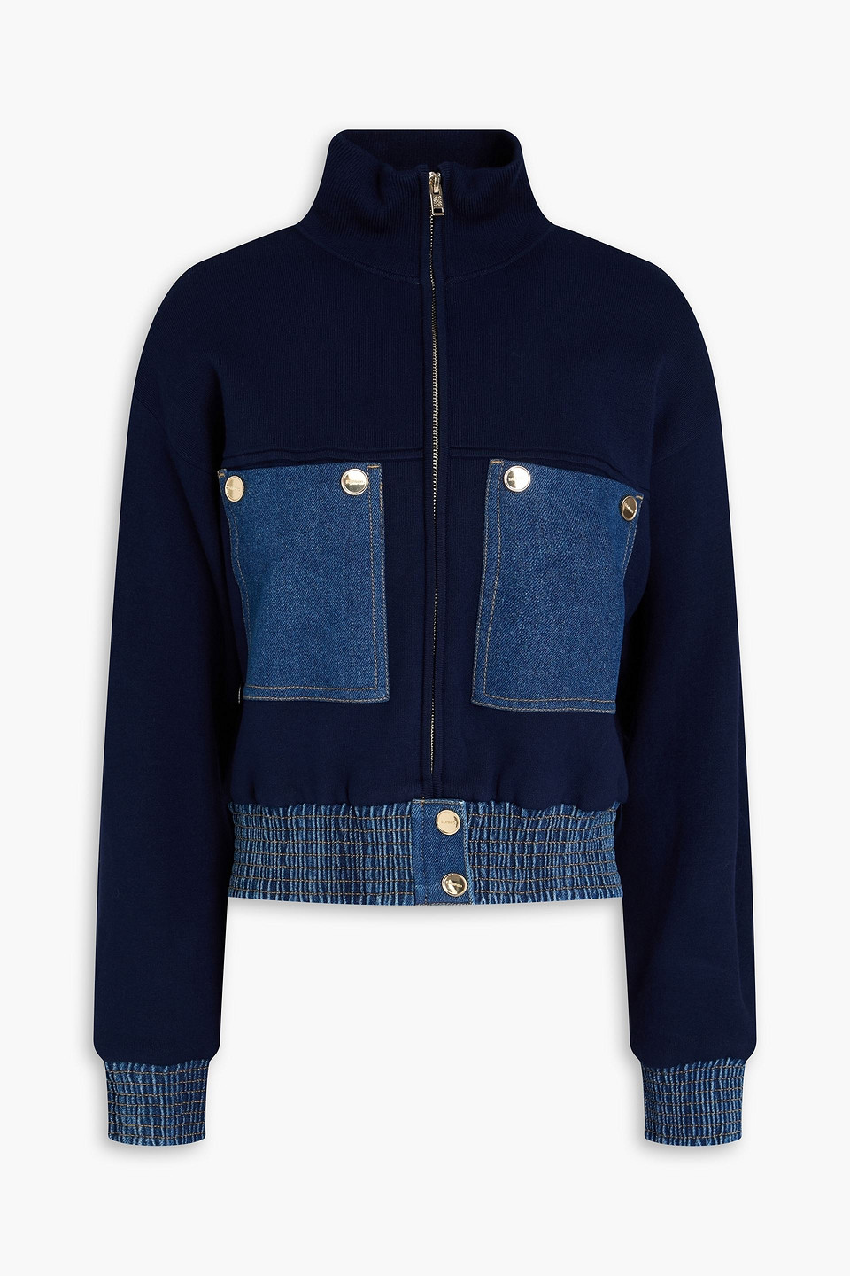 sandro - denim-paneled knitted jacket - blue - 0