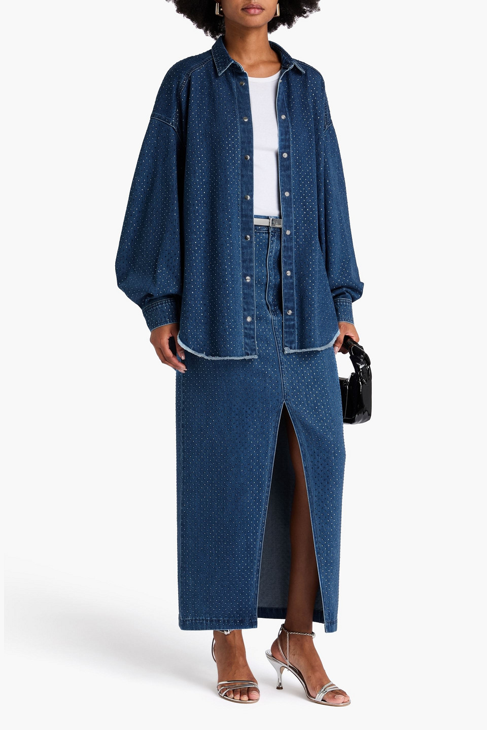  Sandro - Crystal-embellished Denim Shirt - Blue - 1 