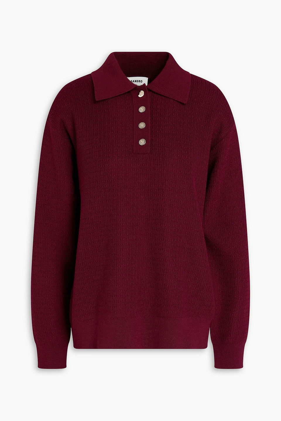 Sandro Cable-knit Polo Sweater In Burgundy