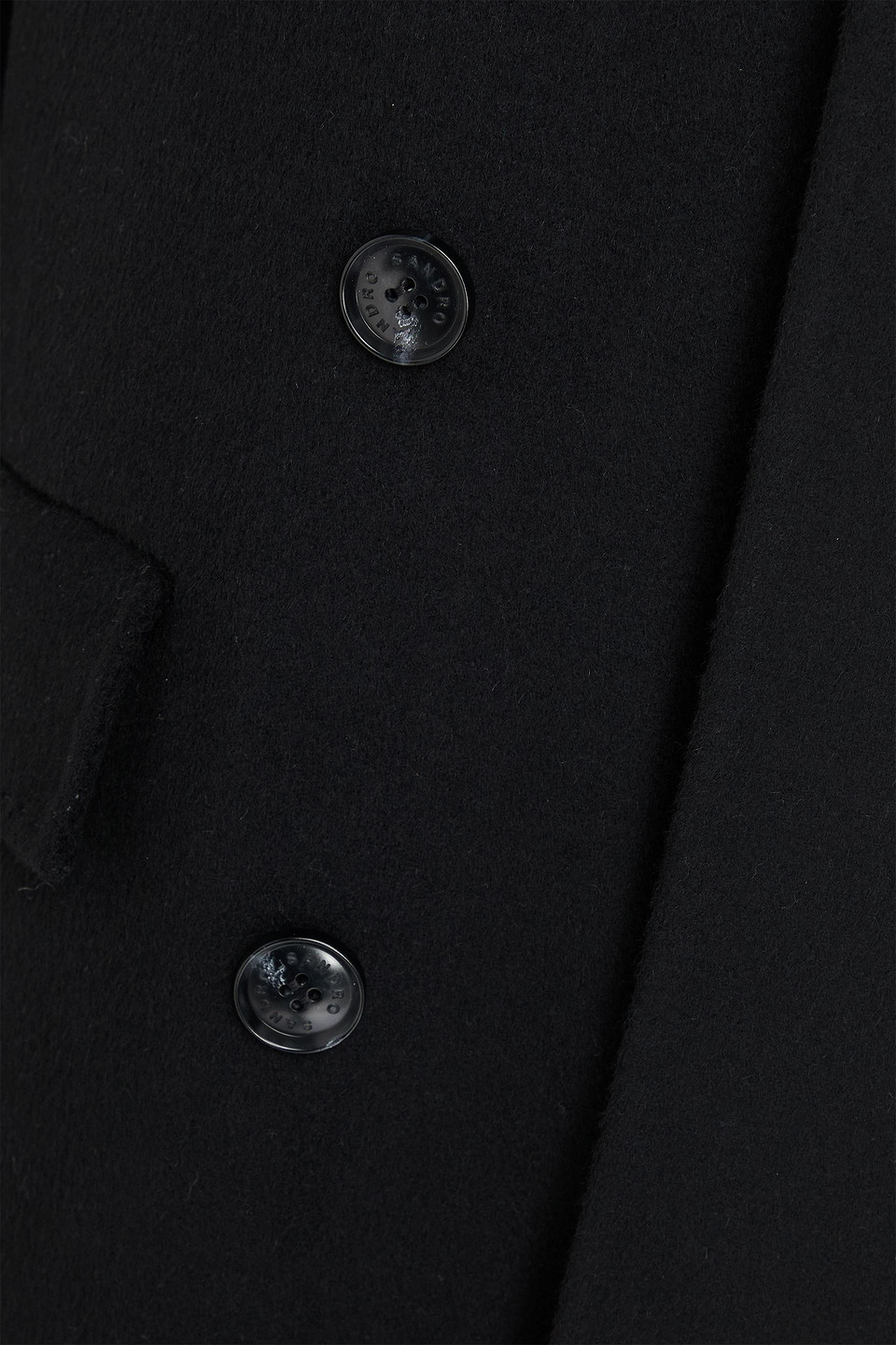 Sandro Double-breasted Wool-felt Coat In Black