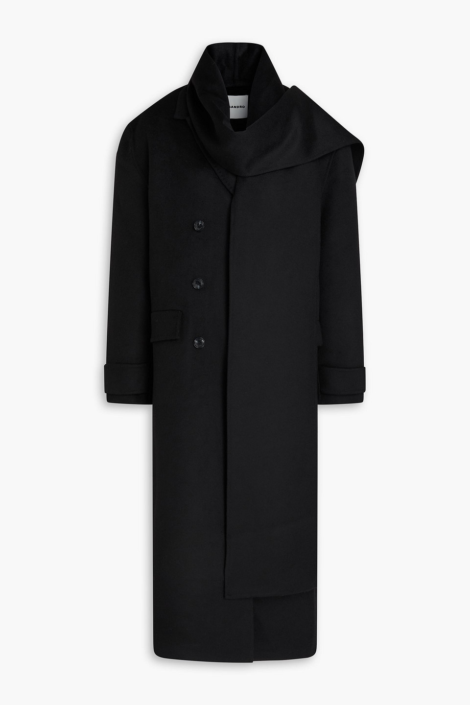 sandro - double-breasted wool-felt coat - black - fr 34