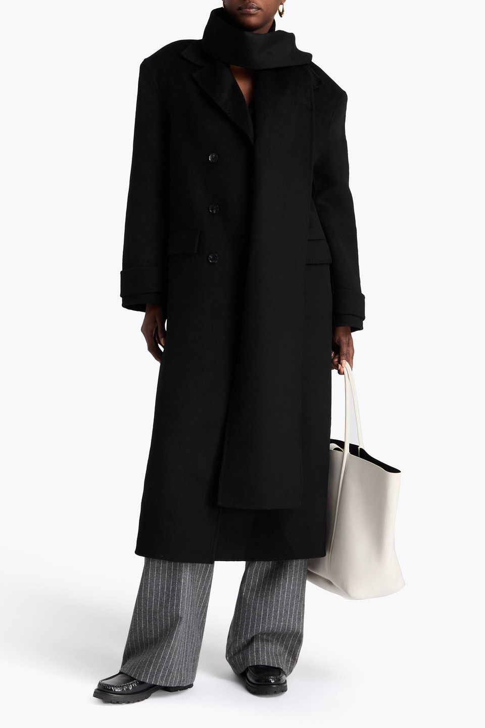 Sandro Double-breasted Wool-felt Coat In Black