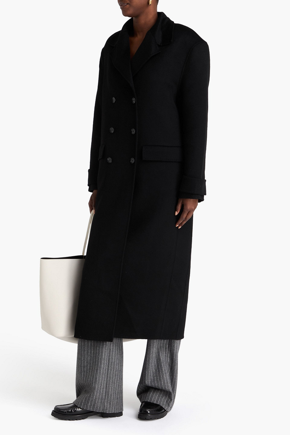 Sandro Double-breasted Wool-felt Coat In Black