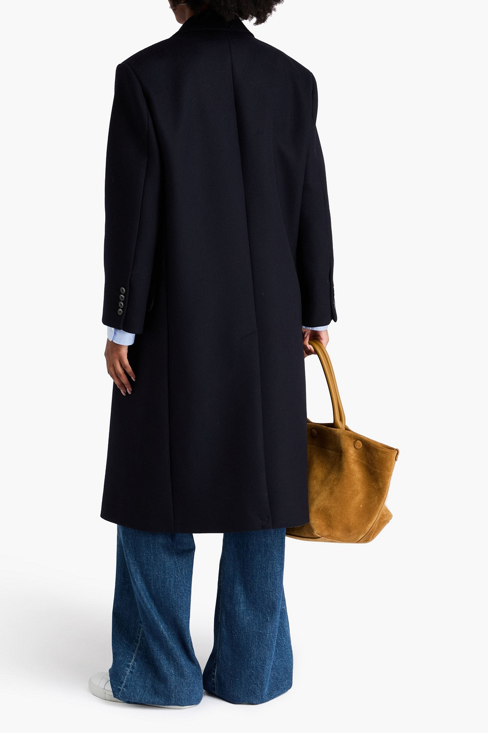 Sandro Double-breasted Wool-blend Felt Coat In Blue