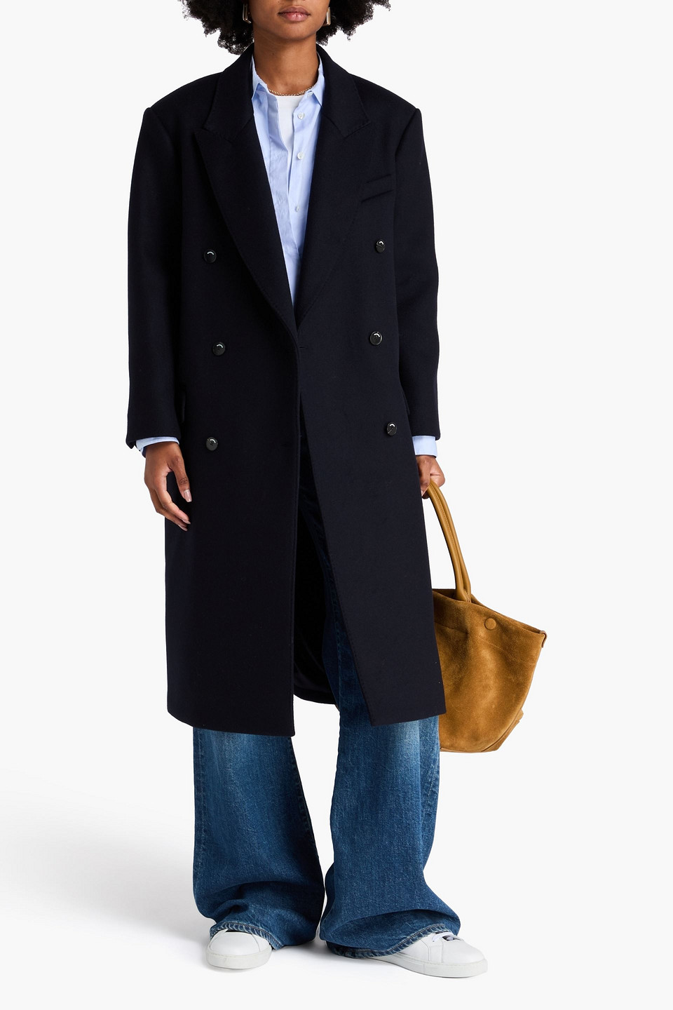 Sandro Double-breasted Wool-blend Felt Coat In Blue