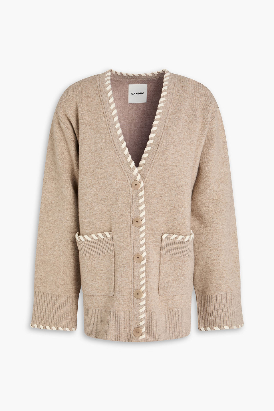 Sandro Whipstitched Knitted Cardigan In Neutral