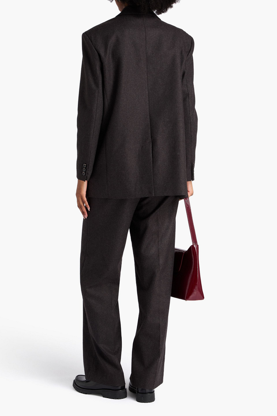 Sandro Pinstriped Wool-blend Blazer In Brown