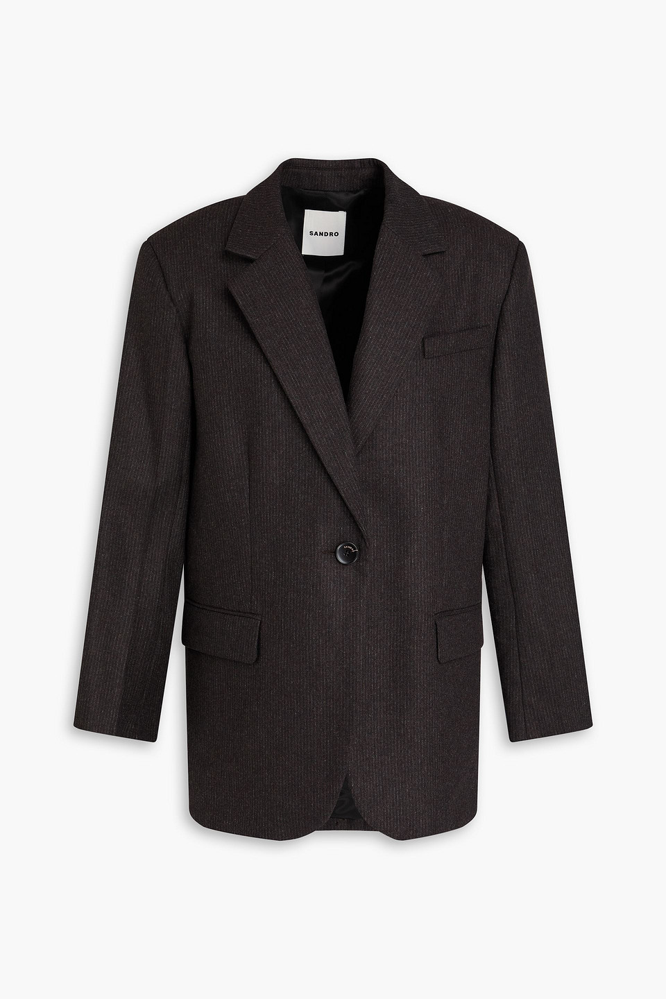 Sandro Pinstriped Wool-blend Blazer In Brown