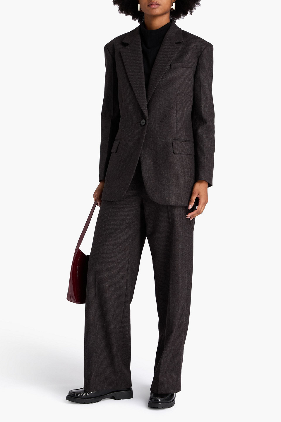 Sandro Pinstriped Wool-blend Blazer In Brown