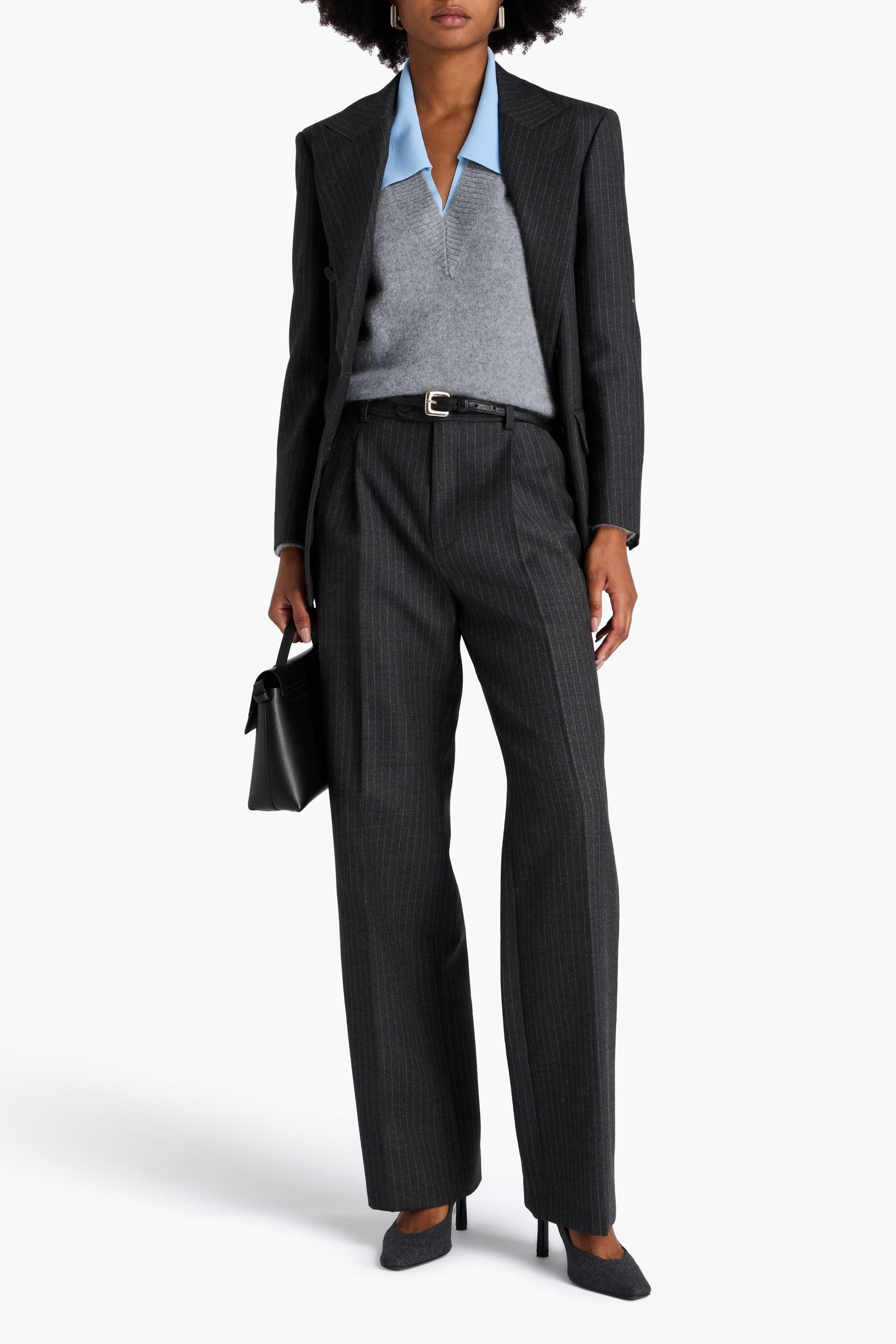 SANDRO Pleated pinstriped wool straight-leg pants