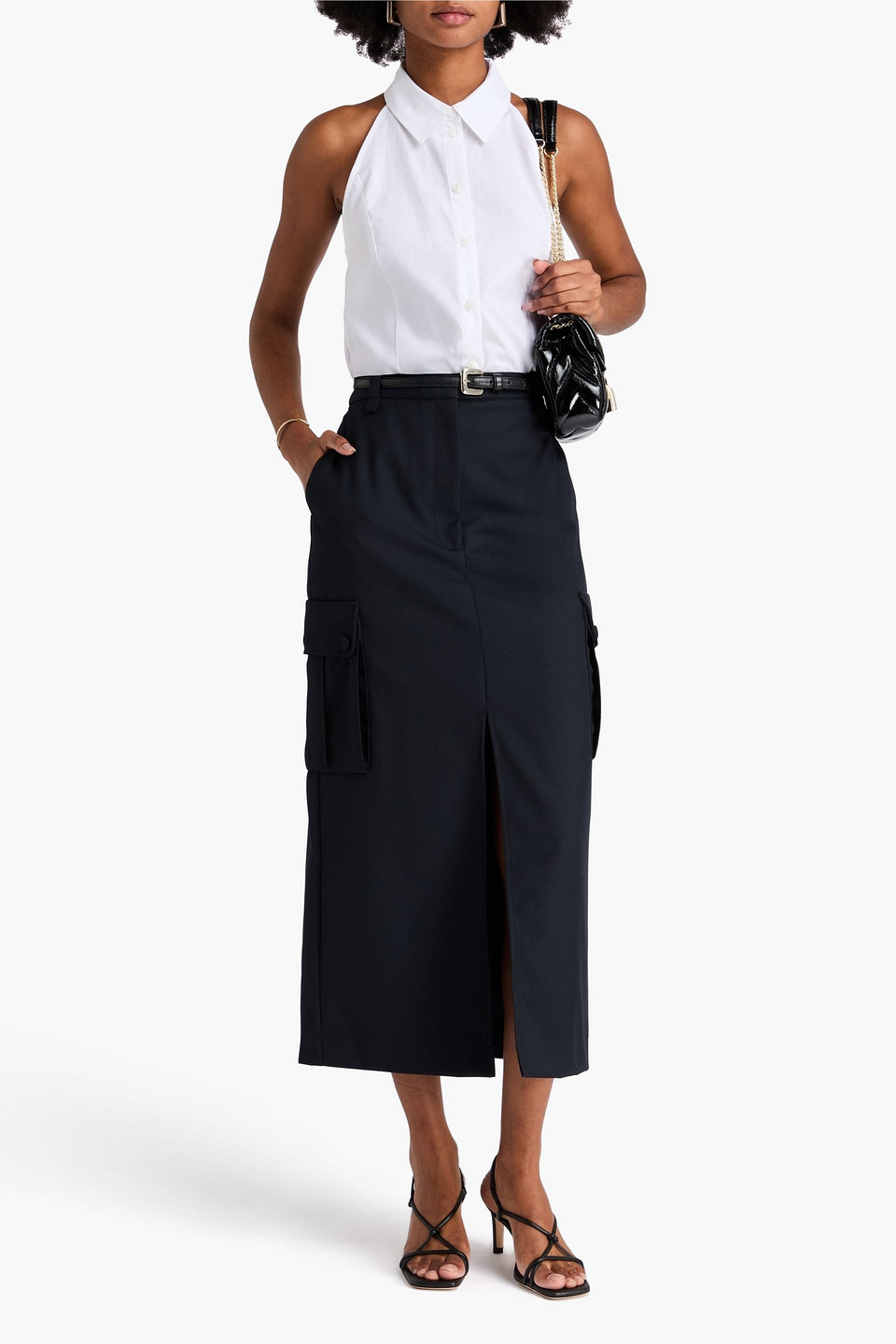  Sandro - Twill Midi Skirt - Blue - Fr 34 