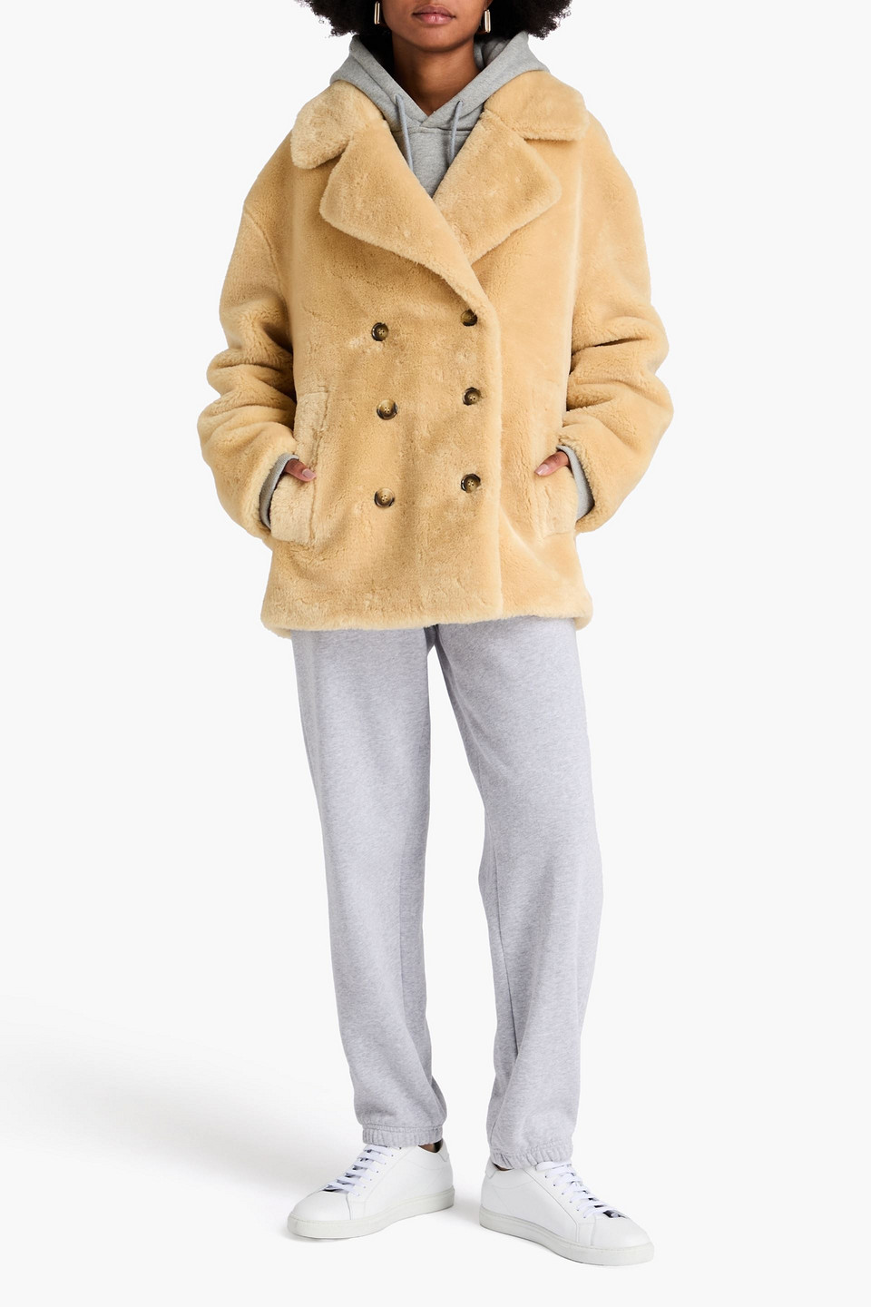  Sandro - Double-breasted Plush Jacket - Neutral - Fr 38 