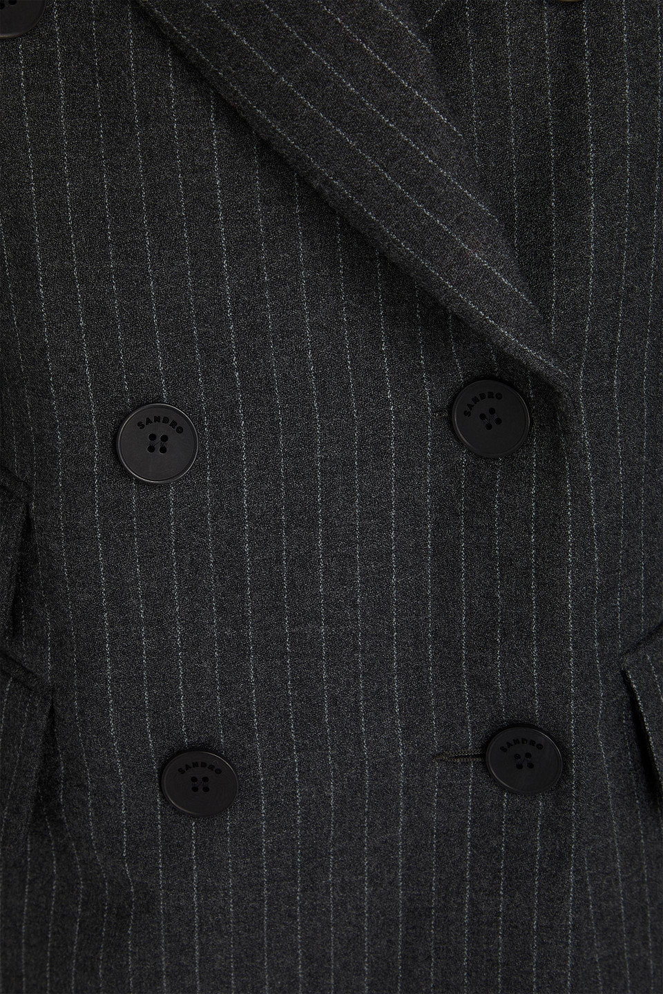 Sandro Double-breasted Pinstriped Wool Blazer In Black