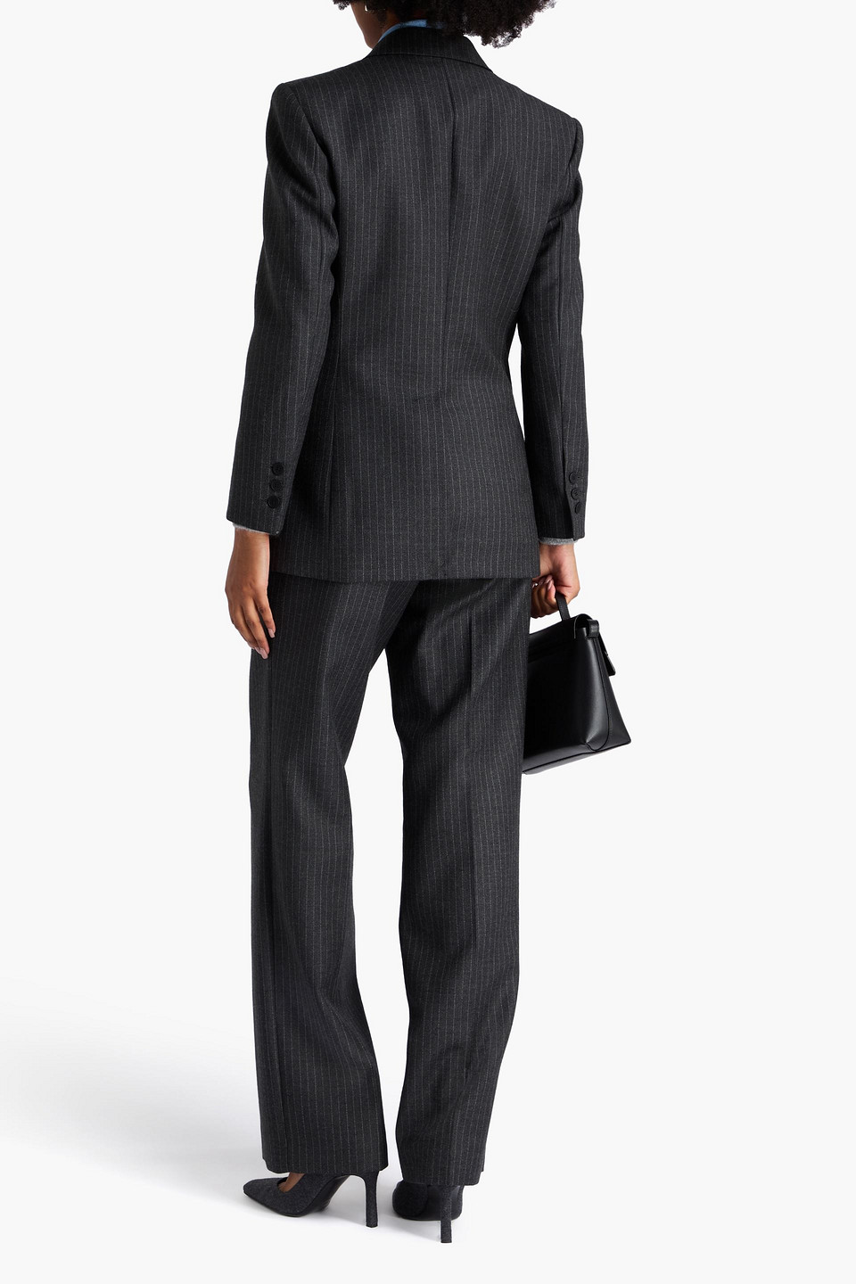 Sandro Double-breasted Pinstriped Wool Blazer In Black