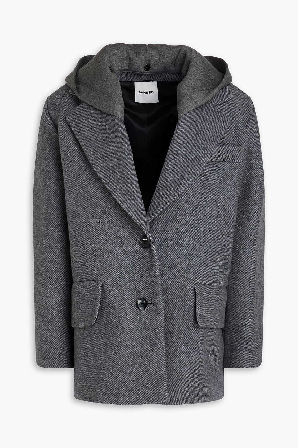 sandro - wool-blend twill hooded coat - gray - fr 40