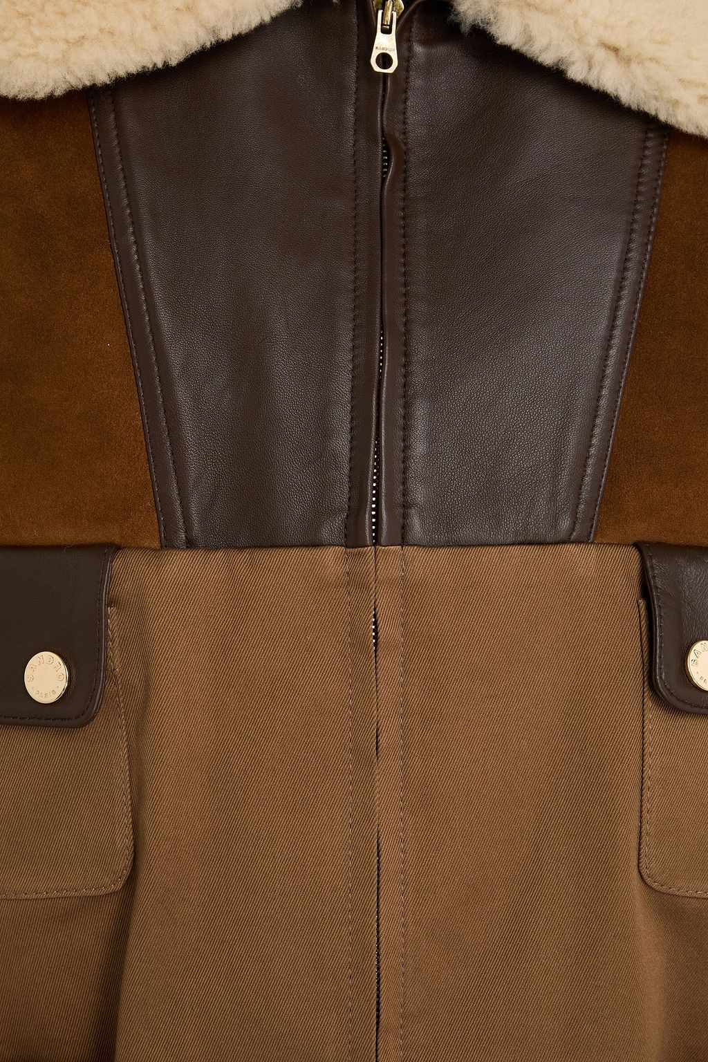 SANDRO Cotton-blend twill and shearling jacket