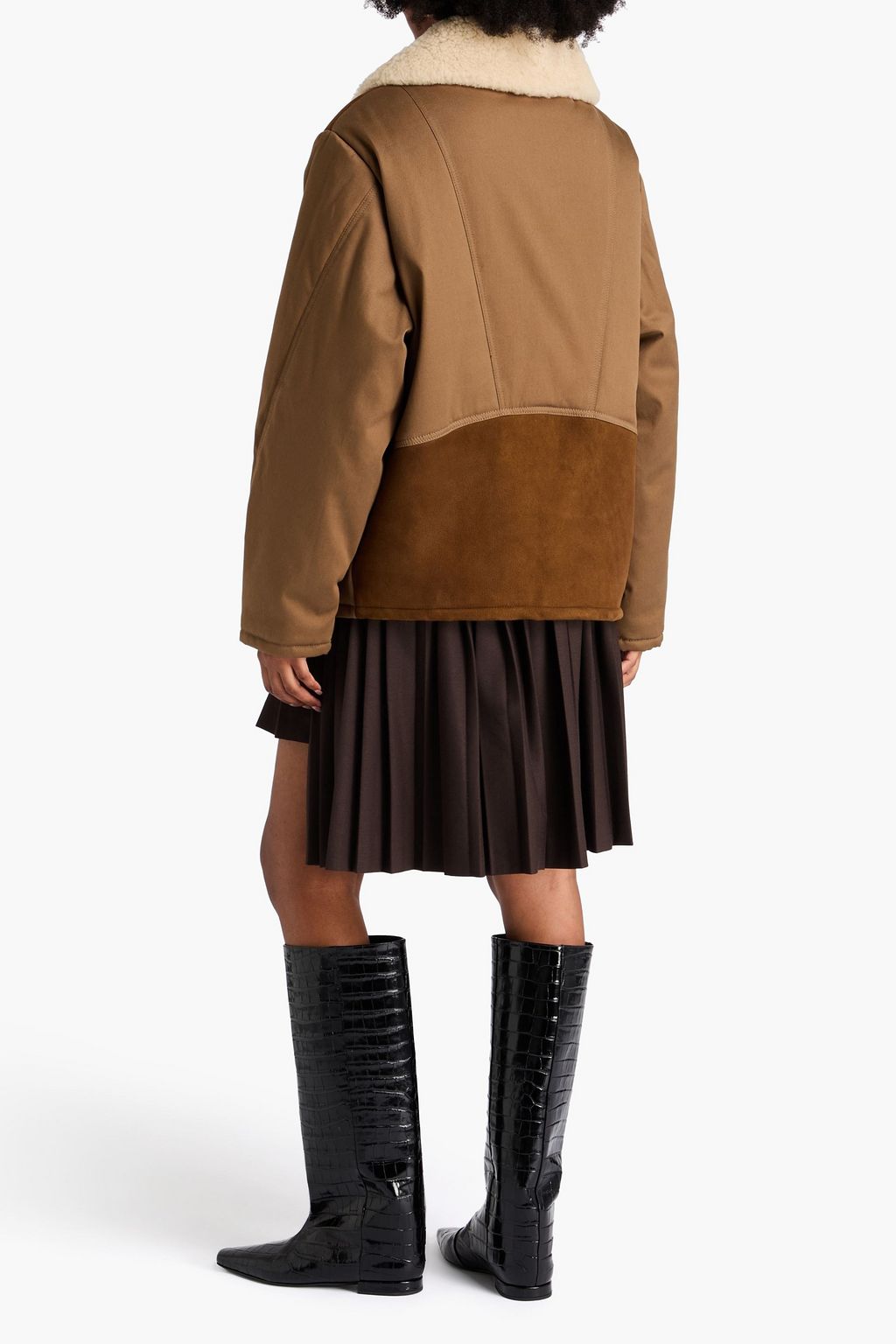 SANDRO Cotton-blend twill and shearling jacket