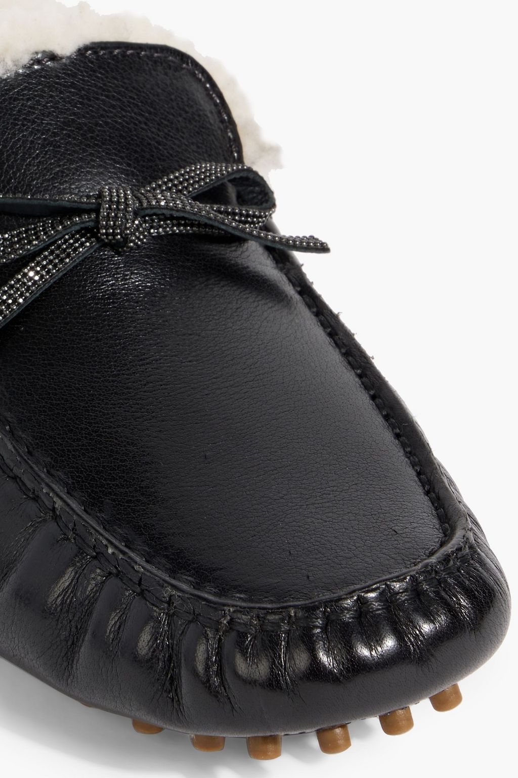 BRUNELLO CUCINELLI Shearling-lined bead-embellished leather slippers