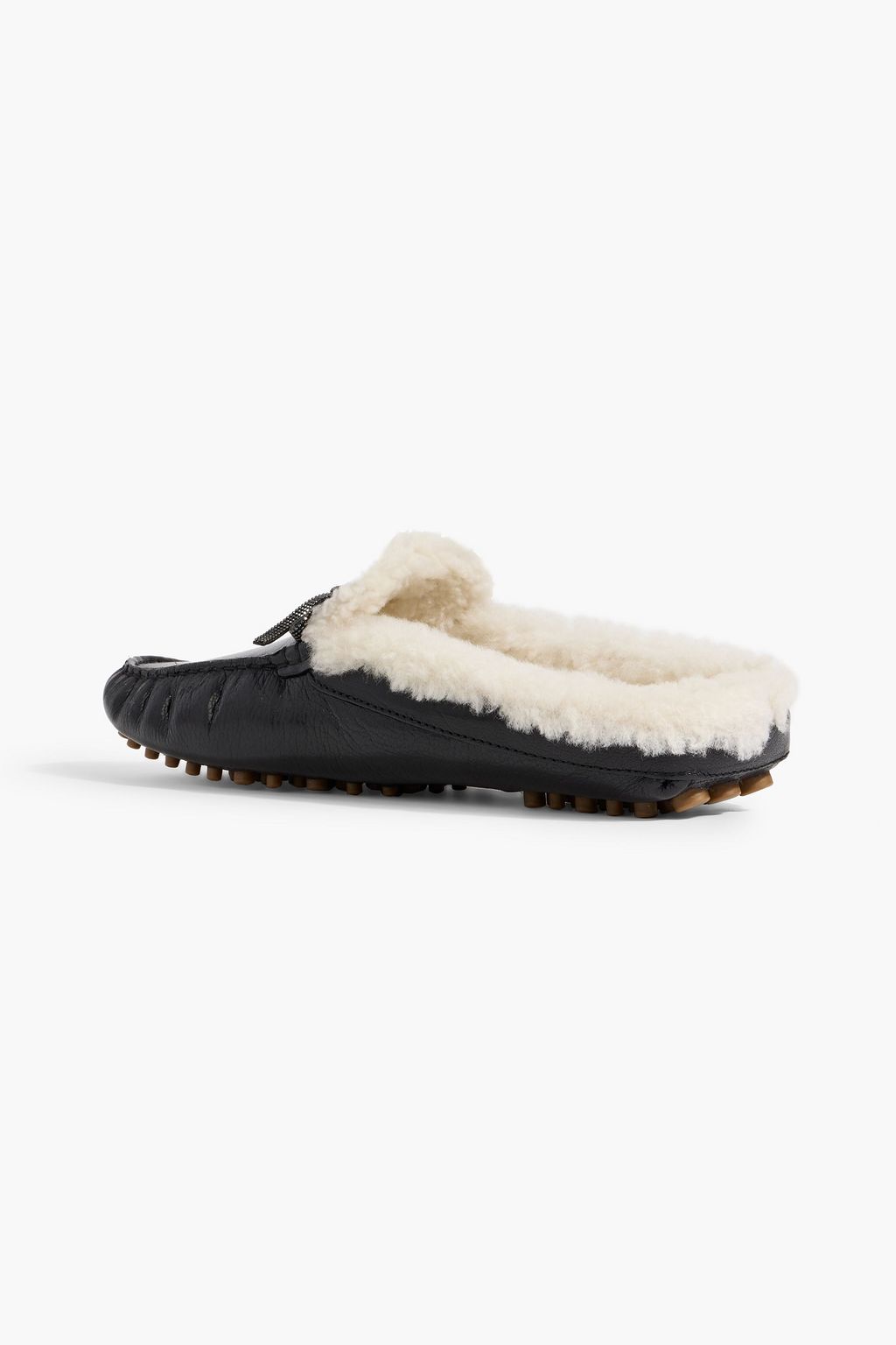 BRUNELLO CUCINELLI Shearling-lined bead-embellished leather slippers