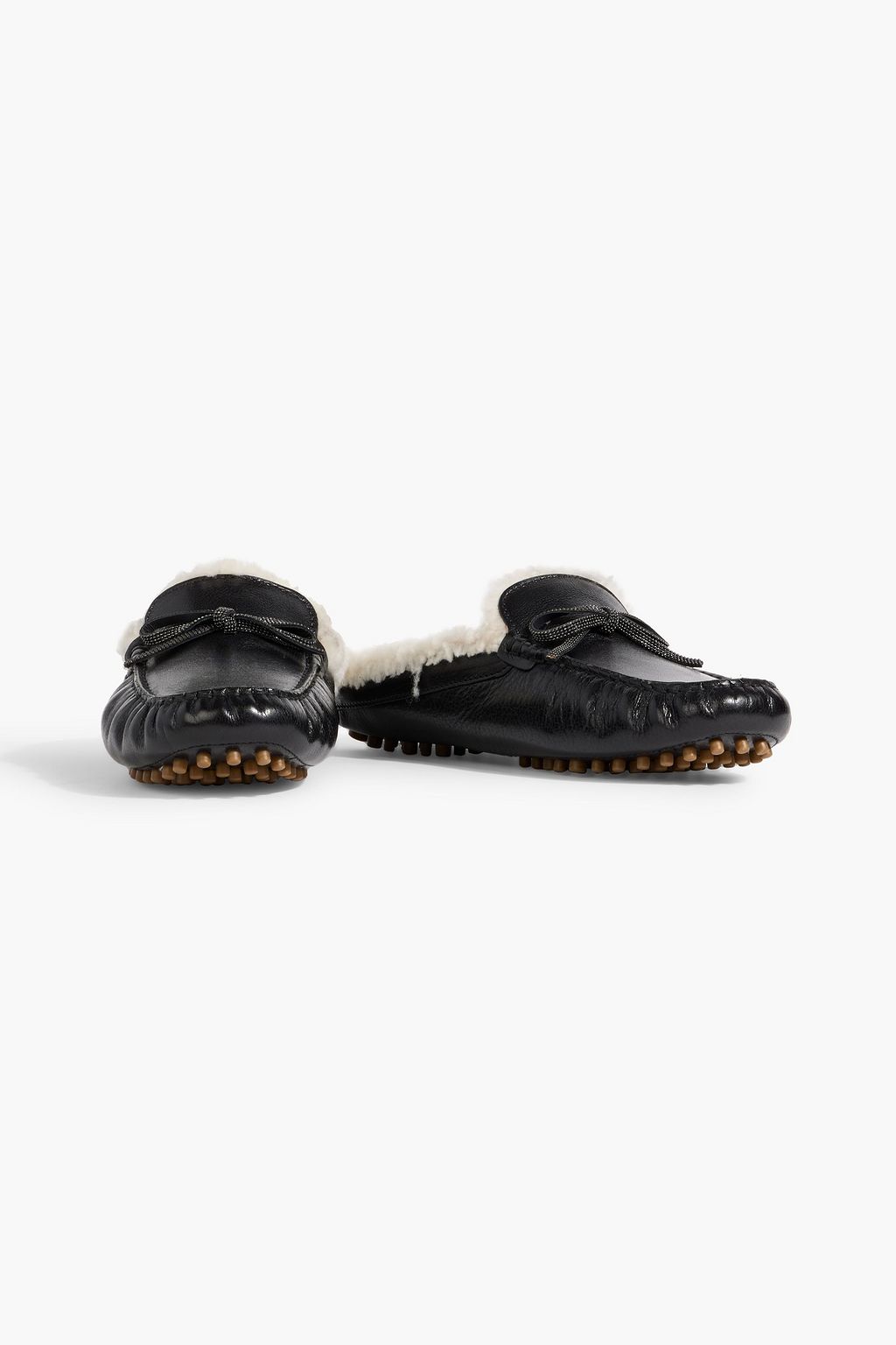 BRUNELLO CUCINELLI Shearling-lined bead-embellished leather slippers