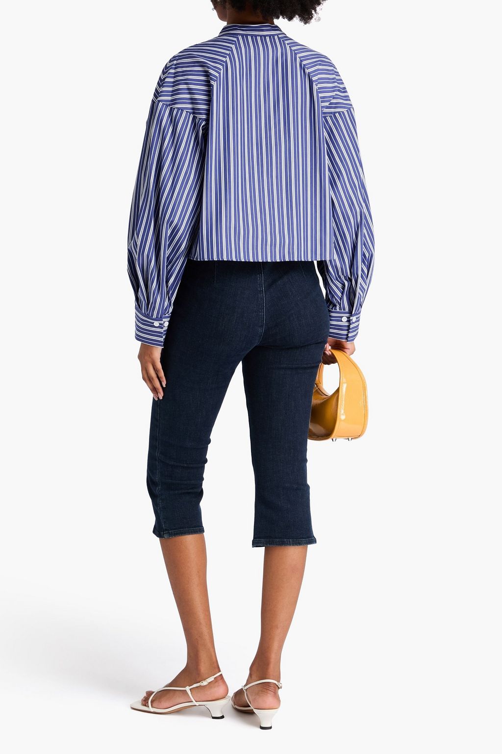 SANDRO Cropped striped cotton-poplin shirt