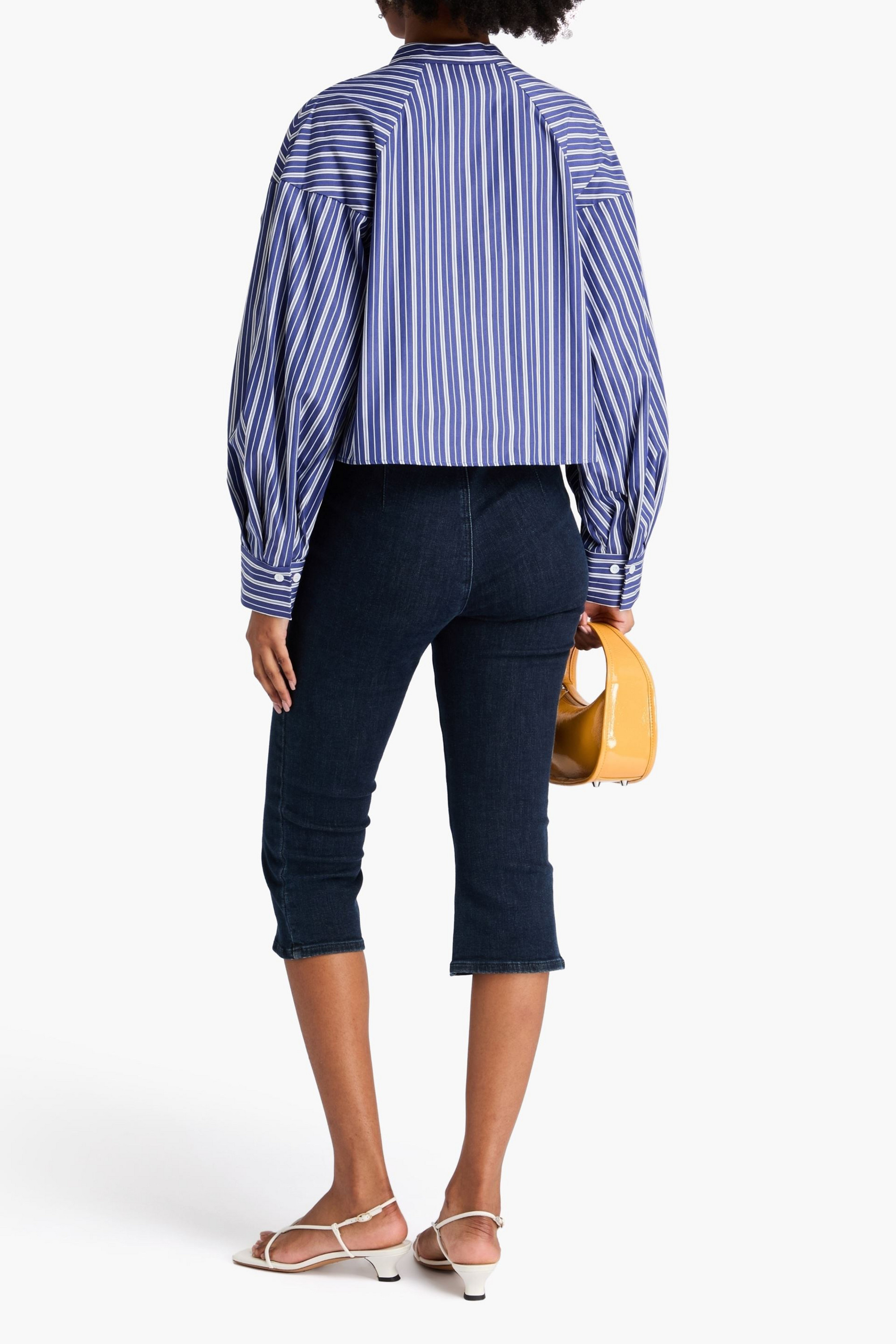 SANDRO Cropped striped cotton-poplin shirt thumbnail