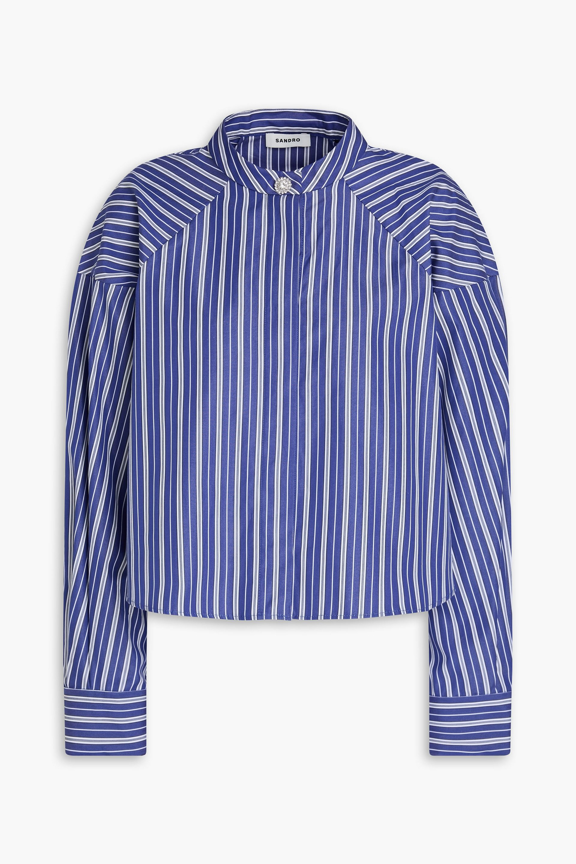 SANDRO Cropped striped cotton-poplin shirt thumbnail