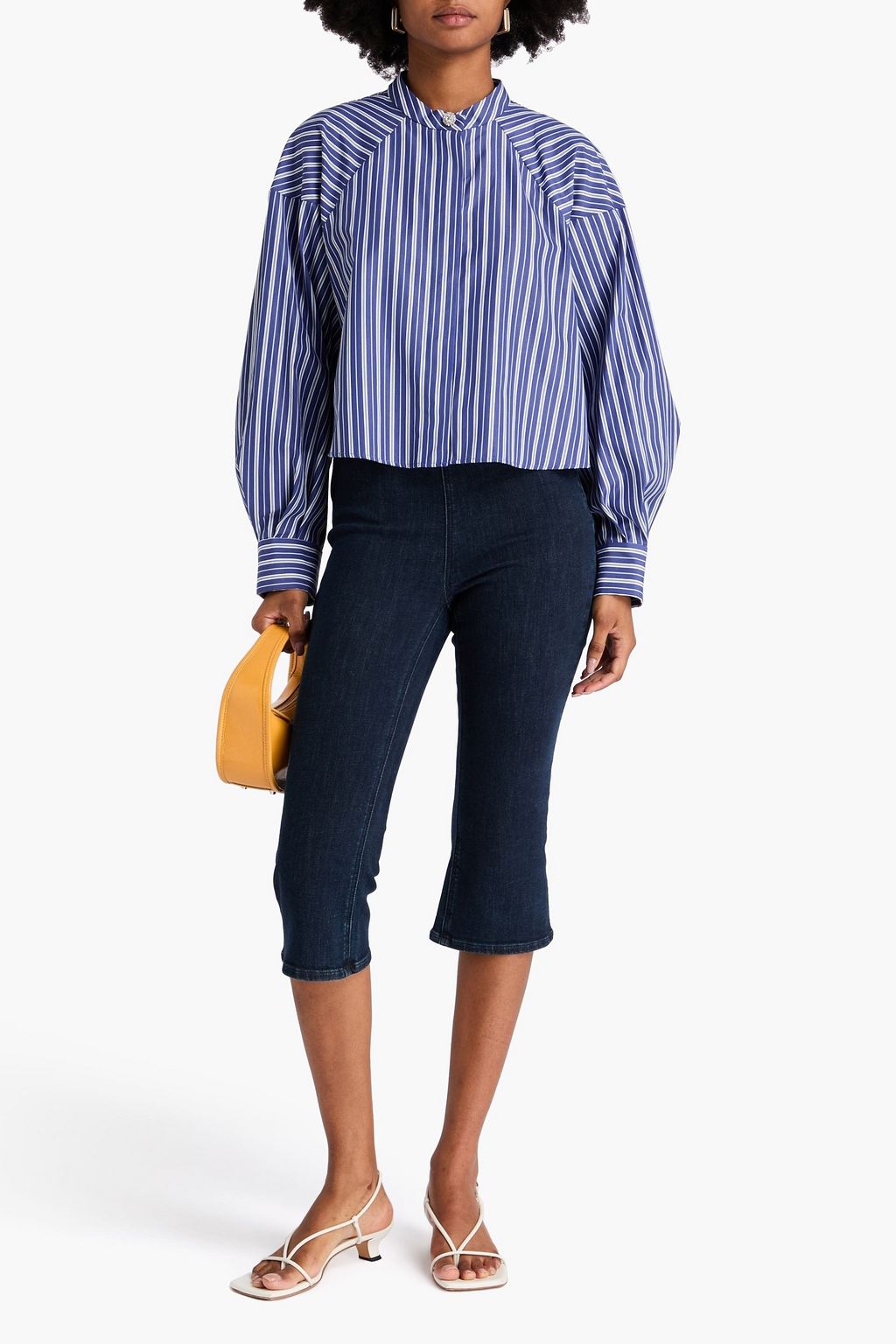 SANDRO Cropped striped cotton-poplin shirt