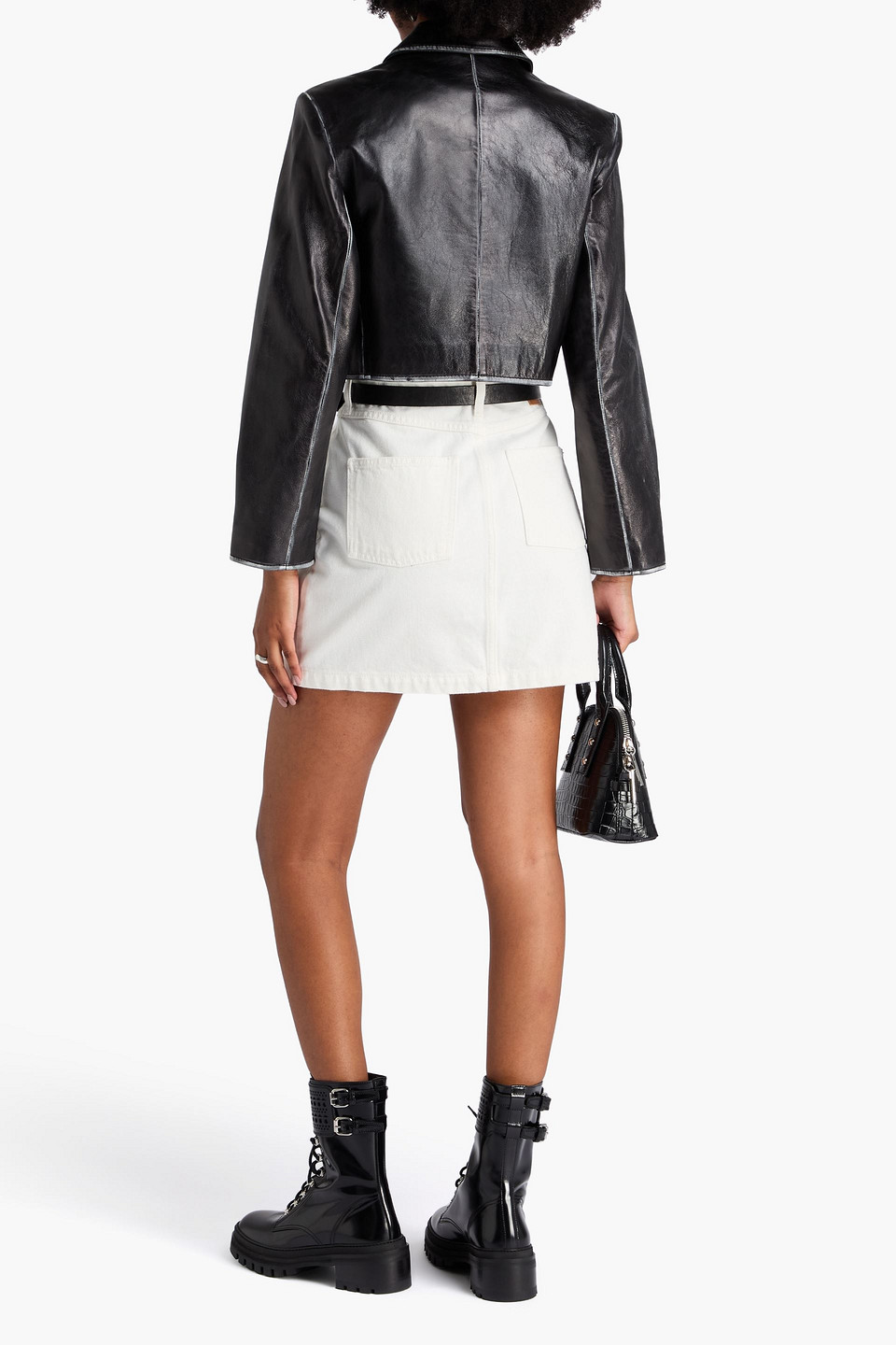  Sandro - Cropped Blazer Aus Leder - Schwarz - Fr 34 