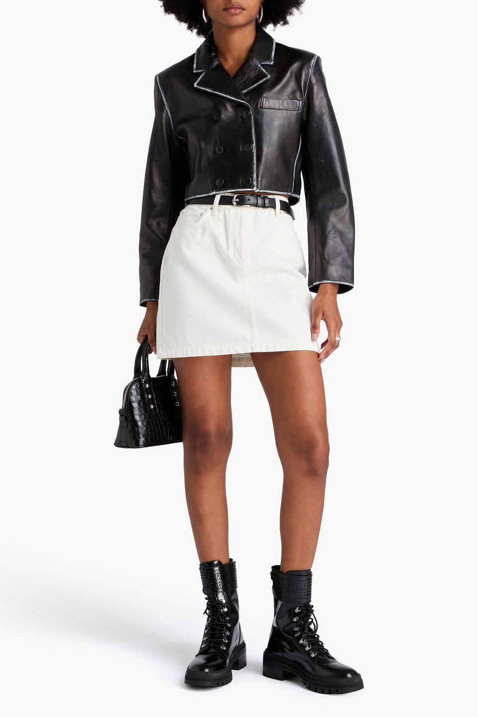  Sandro - Cropped Blazer Aus Leder - Schwarz - Fr 34 