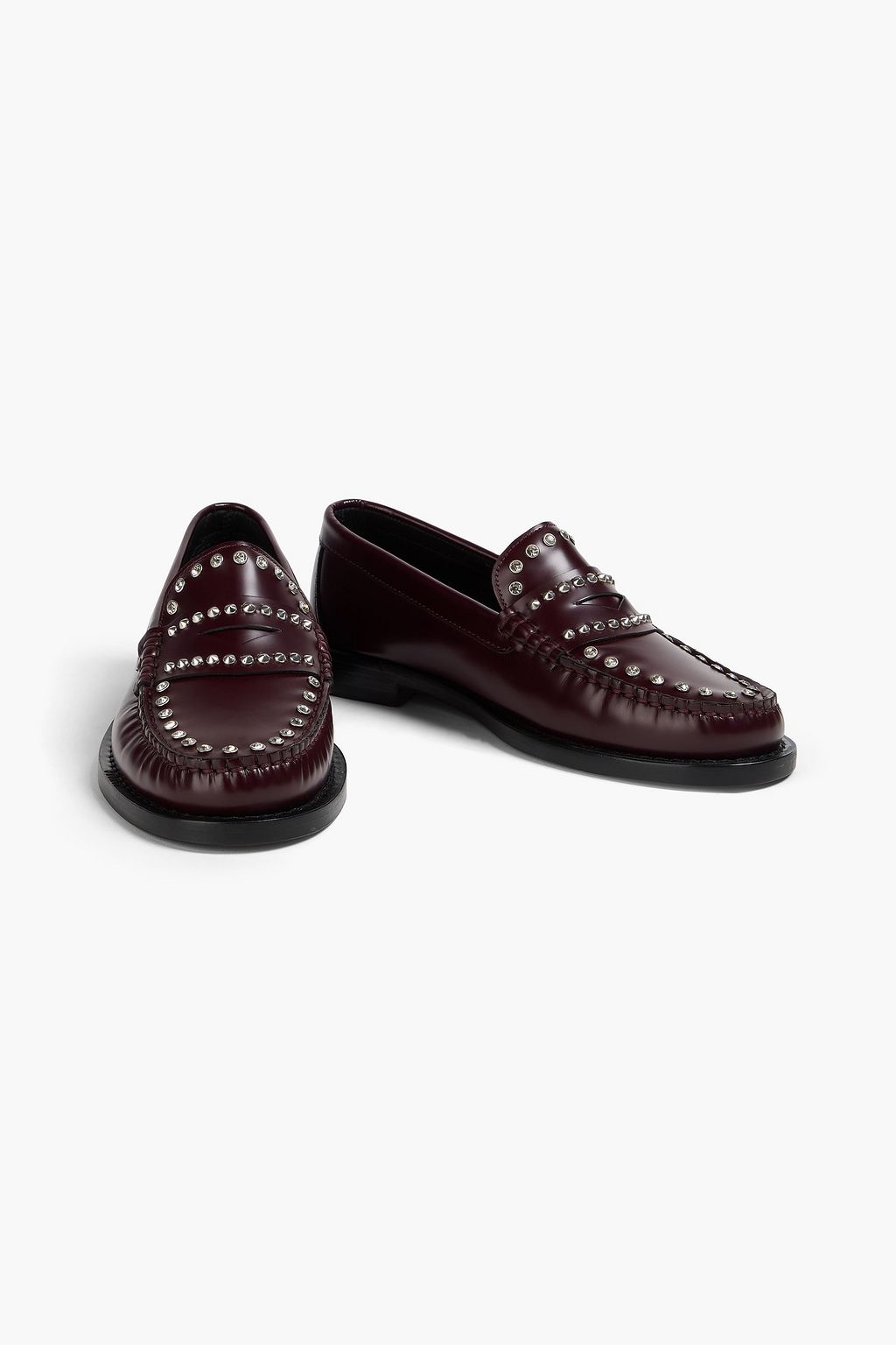 SANDRO Crystal-embellished leather loafers