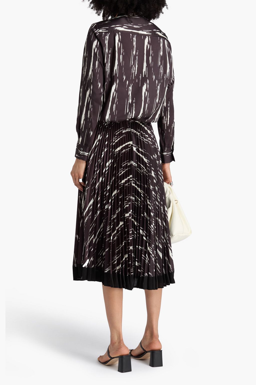 3.1 PHILLIP LIM サテンツイル シャツ ドレープ&プリント入り