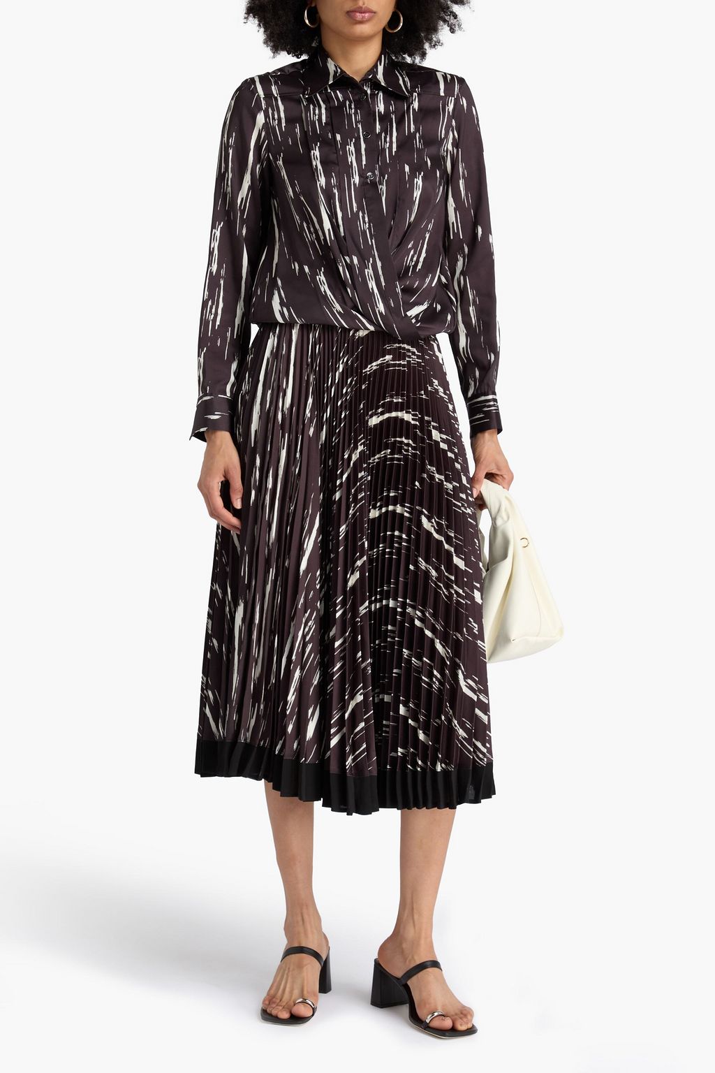 3.1 PHILLIP LIM サテンツイル シャツ ドレープ&プリント入り