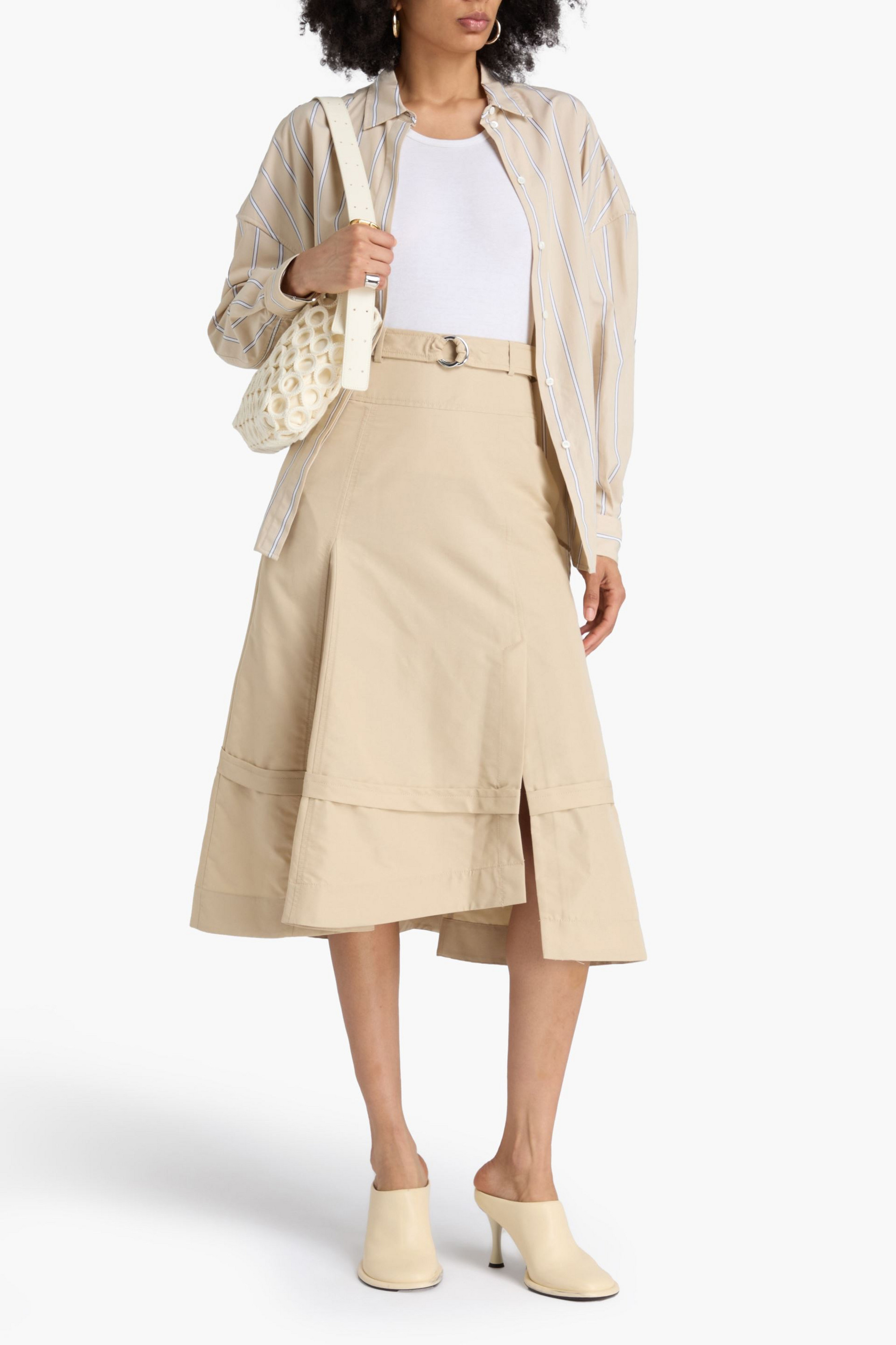 3.1 Phillip Lim Belted cotton-blend ottoman midi skirt